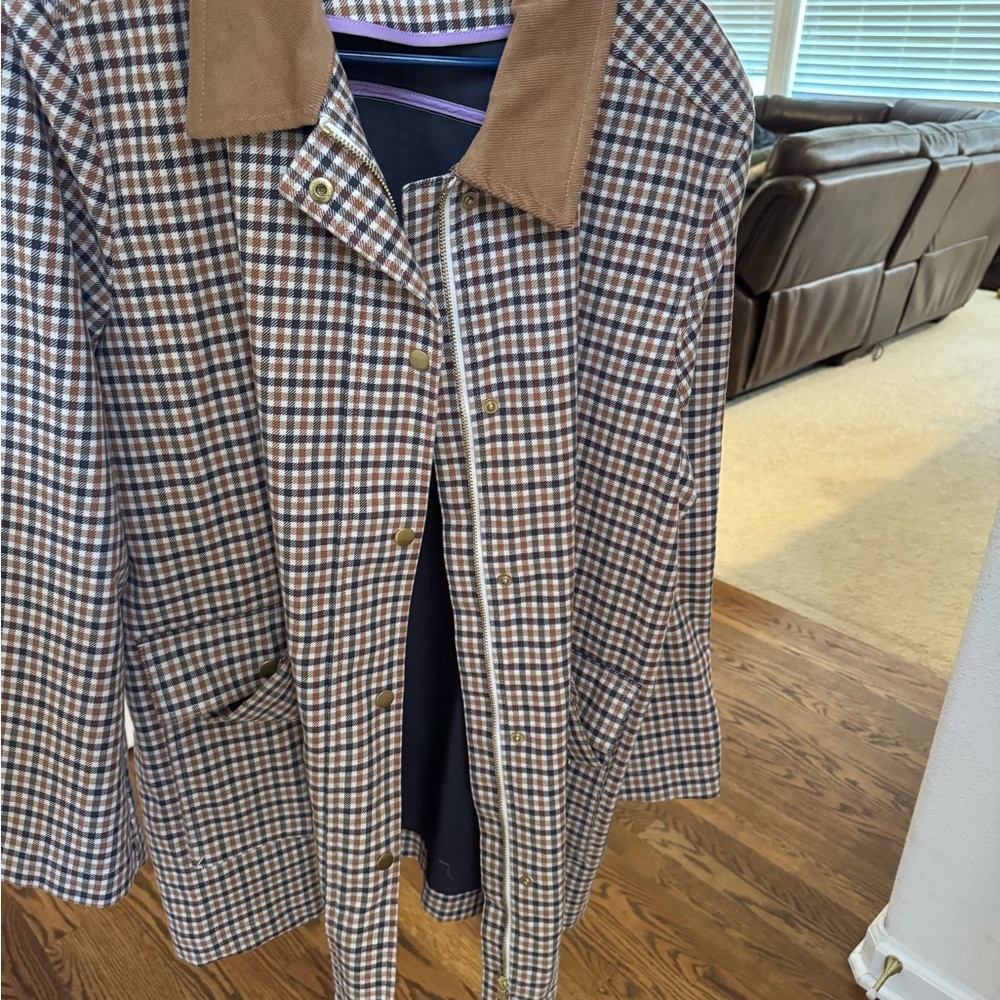LOFT Plaid Coat with Tan Accents